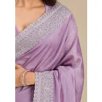 Generic Women's Silk Embroidred Saree With Unstitched Blouse 5.5Mtr (Purple) - Image 4