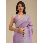Generic Women's Silk Embroidred Saree With Unstitched Blouse 5.5Mtr (Purple) - Image 3