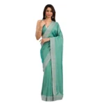 Generic Women's Silk Embroidred Saree With Unstitched Blouse 5.5Mtr (Light Green) - Image 2