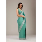 Generic Women's Silk Embroidred Saree With Unstitched Blouse 5.5Mtr (Light Green) - Image 3