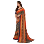 Generic Women's Georgette Printed Saree With Unstitched Blouse 5.5Mtr (Orange) - Image 4