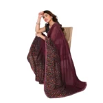 Generic Women's Georgette Printed Saree With Unstitched Blouse 5.5Mtr (Maroon) - Image 2