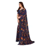 Generic Women's Georgette Printed Saree With Unstitched Blouse 5.5Mtr (Blue) - Image 4