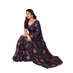 Generic Women's Georgette Printed Saree With Unstitched Blouse 5.5Mtr (Blue) - Image 2