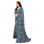 Generic Women's Georgette Printed Saree With Unstitched Blouse 5.5Mtr (Sky Blue) - Image 4