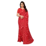 Generic Women's Georgette Printed Saree With Unstitched Blouse 5.5Mtr (Red)