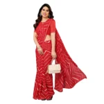 Generic Women's Georgette Printed Saree With Unstitched Blouse 5.5Mtr (Red) - Image 2