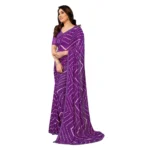 Generic Women's Georgette Printed Saree With Unstitched Blouse 5.5Mtr (Purple) - Image 4