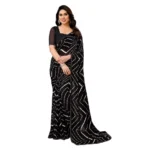 Generic Women's Georgette Printed Saree With Unstitched Blouse 5.5Mtr (Black)