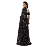 Generic Women's Georgette Printed Saree With Unstitched Blouse 5.5Mtr (Black) - Image 3