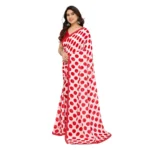 Generic Women's Georgette Printed Saree With Unstitched Blouse 5.5Mtr (Red-White) - Image 4