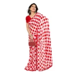 Generic Women's Georgette Printed Saree With Unstitched Blouse 5.5Mtr (Red-White) - Image 2