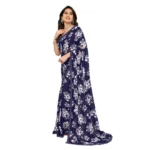 Generic Women's Georgette Printed Saree With Unstitched Blouse 5.5Mtr (Navy Blue) - Image 4