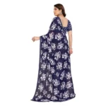 Generic Women's Georgette Printed Saree With Unstitched Blouse 5.5Mtr (Navy Blue) - Image 3