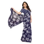 Generic Women's Georgette Printed Saree With Unstitched Blouse 5.5Mtr (Navy Blue) - Image 2