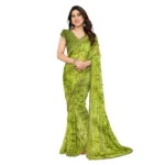 Generic Women's Georgette Printed Saree With Unstitched Blouse 5.5Mtr (Mehendi Green)