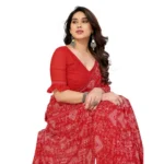 Generic Women's Georgette Printed Saree With Unstitched Blouse 5.5Mtr (Red) - Image 2