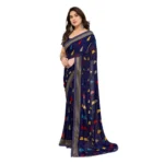 Generic Women's Georgette Printed Saree With Unstitched Blouse 5.5Mtr (Navy Blue) - Image 4