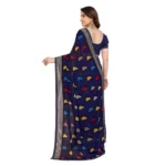 Generic Women's Georgette Printed Saree With Unstitched Blouse 5.5Mtr (Navy Blue) - Image 3