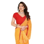 Generic Women's Georgette Printed Saree With Unstitched Blouse 5.5Mtr (Yellow) - Image 2