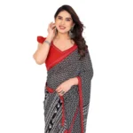 Generic Women's Georgette Printed Saree With Unstitched Blouse 5.5Mtr (Black) - Image 2