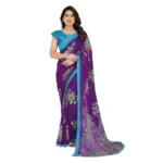 Generic Women's Georgette Printed Saree With Unstitched Blouse 5.5Mtr (Purple)