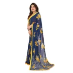 Generic Women's Georgette Printed Saree With Unstitched Blouse 5.5Mtr (Blue) - Image 4
