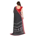 Generic Women's Georgette Printed Saree With Unstitched Blouse 5.5Mtr (Black) - Image 3