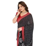 Generic Women's Georgette Printed Saree With Unstitched Blouse 5.5Mtr (Black) - Image 2