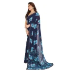 Generic Women's Georgette Printed Saree With Unstitched Blouse 5.5Mtr (Navy Blue) - Image 4