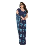 Generic Women's Georgette Printed Saree With Unstitched Blouse 5.5Mtr (Navy Blue) - Image 2