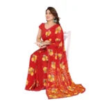 Generic Women's Georgette Printed Saree With Unstitched Blouse 5.5Mtr (Orange) - Image 2