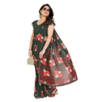Generic Women's Georgette Printed Saree With Unstitched Blouse 5.5Mtr (Green) - Image 2