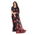 Generic Women's Georgette Printed Saree With Unstitched Blouse 5.5Mtr (Black)