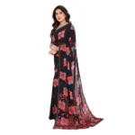 Generic Women's Georgette Printed Saree With Unstitched Blouse 5.5Mtr (Black) - Image 4