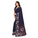Generic Women's Georgette Printed Saree With Unstitched Blouse 5.5Mtr (Navy Blue) - Image 4