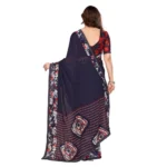 Generic Women's Georgette Printed Saree With Unstitched Blouse 5.5Mtr (Navy Blue) - Image 3