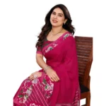 Generic Women's Georgette Printed Saree With Unstitched Blouse 5.5Mtr (Pink) - Image 2