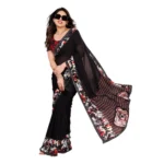 Generic Women's Georgette Printed Saree With Unstitched Blouse 5.5Mtr (Black) - Image 2