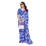 Generic Women's Georgette Printed Saree With Unstitched Blouse 5.5Mtr (Blue) - Image 2