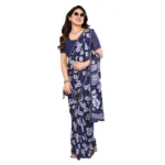 Generic Women's Georgette Printed Saree With Unstitched Blouse 5.5Mtr (Blue) - Image 2