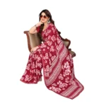 Generic Women's Georgette Printed Saree With Unstitched Blouse 5.5Mtr (Red) - Image 2