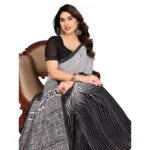 Generic Women's Georgette Printed Saree With Unstitched Blouse 5.5Mtr (Black) - Image 2