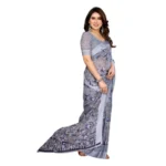 Generic Women's Georgette Printed Saree With Unstitched Blouse 5.5Mtr (Grey) - Image 2