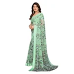 Generic Women's Georgette Printed Saree With Unstitched Blouse 5.5Mtr (Light Green) - Image 4