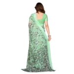 Generic Women's Georgette Printed Saree With Unstitched Blouse 5.5Mtr (Light Green) - Image 3