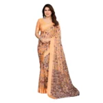 Generic Women's Georgette Printed Saree With Unstitched Blouse 5.5Mtr (Orange)