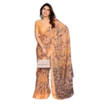 Generic Women's Georgette Printed Saree With Unstitched Blouse 5.5Mtr (Orange) - Image 2