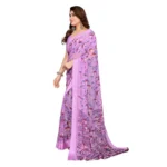 Generic Women's Georgette Printed Saree With Unstitched Blouse 5.5Mtr (Purple) - Image 4