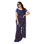 Generic Women's Georgette Printed Saree With Unstitched Blouse 5.5Mtr (Blue) - Image 2